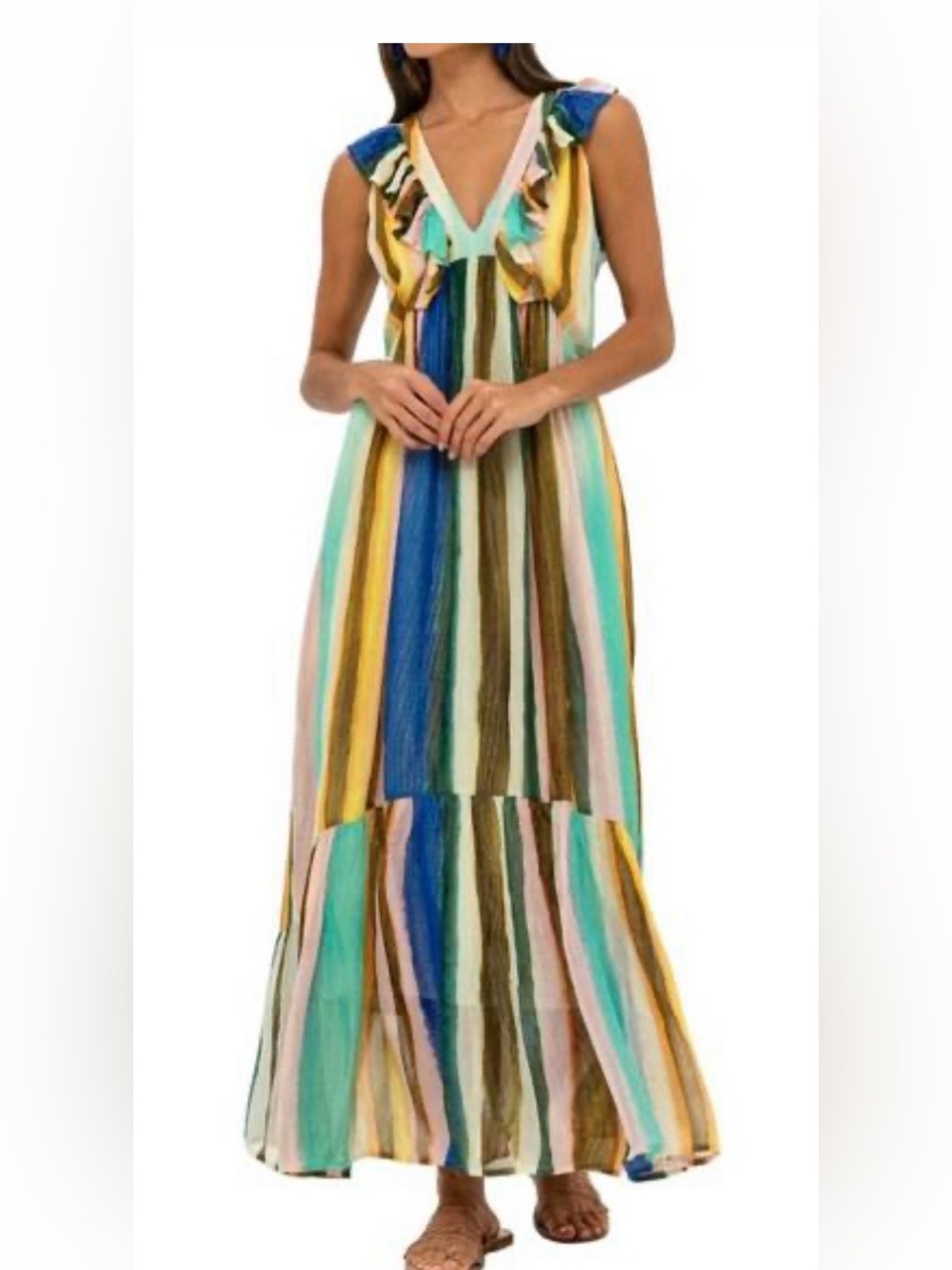 BNWT Oliphant Ruffle Vneck Maxi dress in zanzibar Size XS